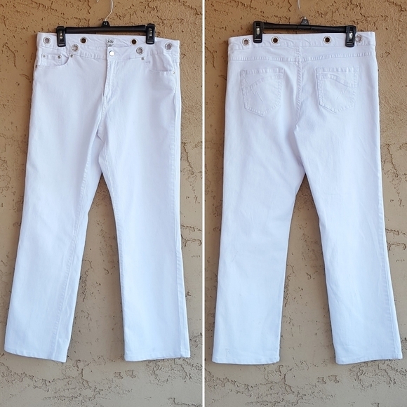 Cache' Vintage White Rhinestone Grommet Jeans - Picture 2 of 7